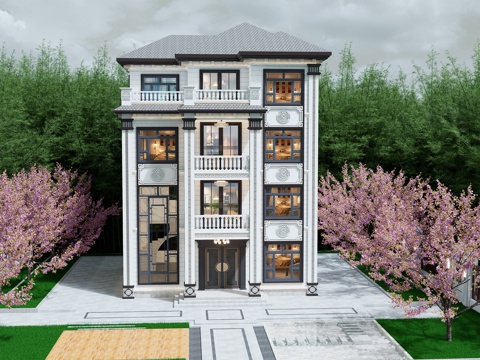 中式别墅/四层中式别墅/su模型