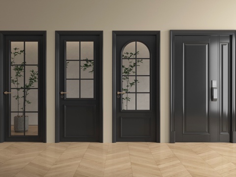 法式单开门 平开门 子母门 卧室门 玻璃门 厨卫门su模型