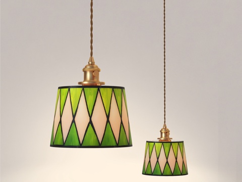 中古风吊灯 美式复古床头吊灯 餐厅咖啡厅吧台吊灯su模型