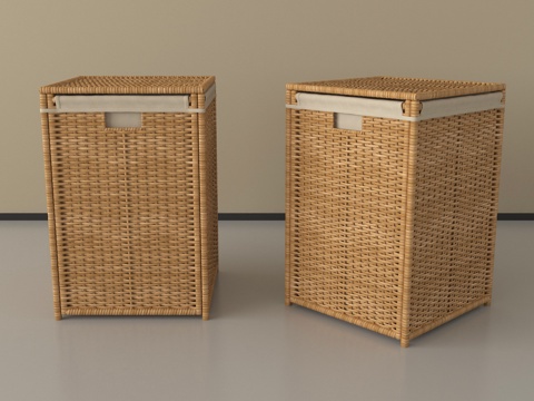 脏衣篓 藤编收纳筐su模型