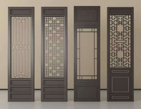 新中式屏风隔断 花格屏风隔断su模型