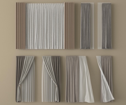 现代窗帘 布帘 纱帘 褶帘su模型