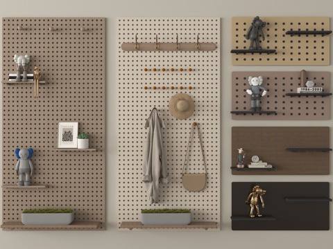 现代洞洞板 置物架挂衣架 挂钩su模型