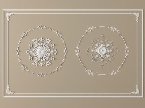 法式雕花 灯盘 石膏构件su模型