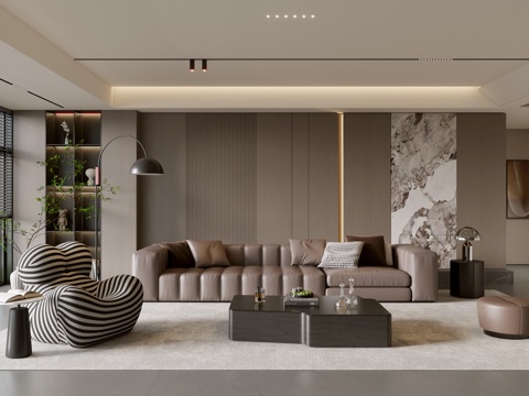 意式客厅 现代客厅 沙发茶几组合 休闲椅 沙发背景su模型