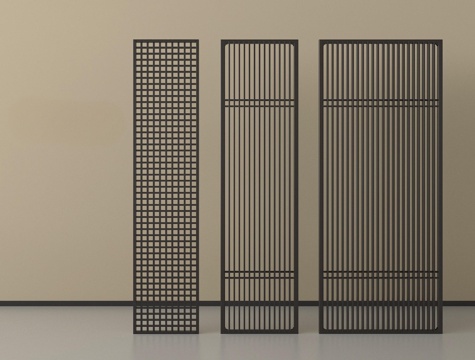 新中式屏风隔断 花格屏风隔断 格栅屏风su模型