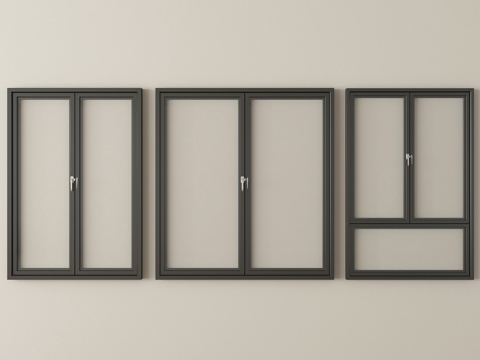 现代窗组合 平开窗 落地窗 阳台窗su模型