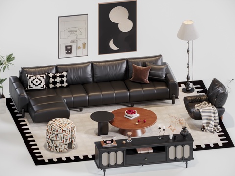  中古暗黑风组合沙发3d模型 