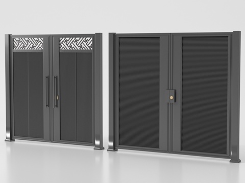 新中式铁艺大门 别墅大门  庭院门su模型