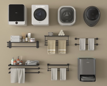  现代洗衣机 壁挂洗衣机 扫地机器人 卫浴小件su模型 