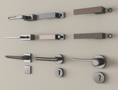 现代门锁 门把手 金属门拉手su模型