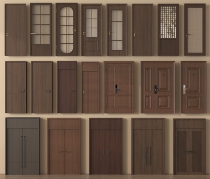 中式单开门 子母门 卧室门 对开门 玻璃门 厨卫门su模型