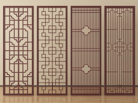 新中式隔断 木隔断 花格屏风隔断su模型