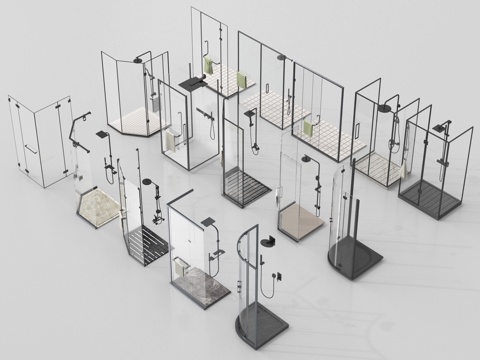 现代淋浴间 淋浴房 弧形淋浴房 钻石淋浴房 卫浴小件su模型