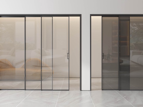 现代玻璃推拉门 推拉门 阳台推拉门 玻璃门 极窄边推拉门 黑su模型