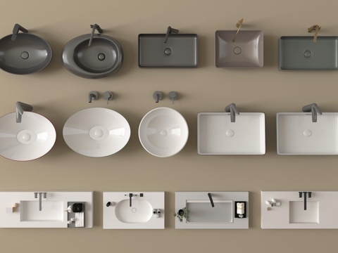 现代洗手台 洗手盆 台上盆su模型