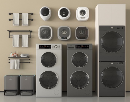 现代洗衣机 洗烘一体机 壁挂洗衣机 扫地机器人 卫浴小件su模型
