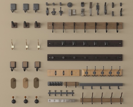 现代挂钩 挂衣钩 墙面衣架 铁艺挂钩su模型