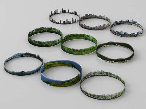 现代景观小品 环绕背景 户外外景 城市背景 背景贴图su模型