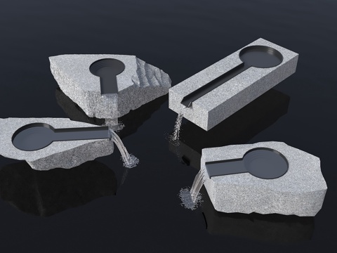 现代水景 流水景观 现代庭院水景 现代流水 庭院瀑布 现代庭su模型