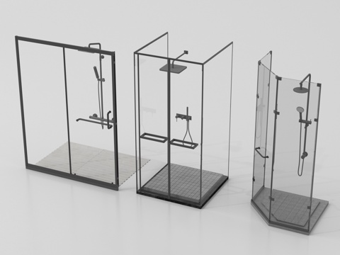 现代极简淋浴房 淋浴间 卫浴小件su模型