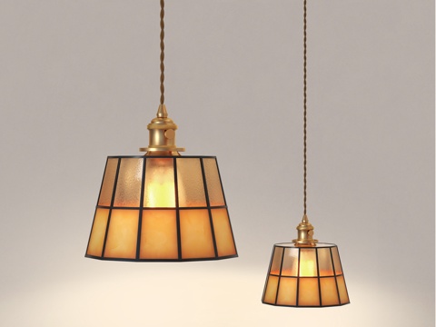 中古风吊灯 美式复古床头吊灯 餐厅咖啡厅吧台吊灯su模型