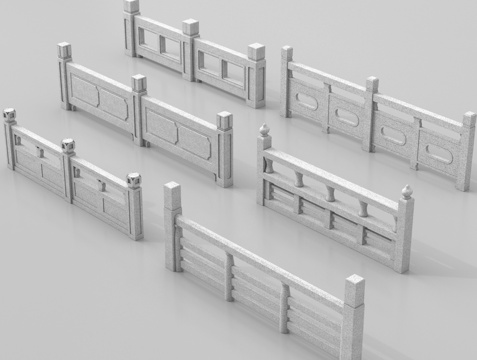 中式石材栏杆 护栏 围栏 石桥栏杆造型su模型