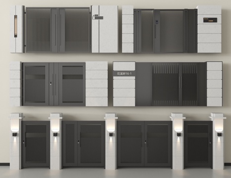 现代庭院门 庭院铁门 庭院门 小区庭院门su模型