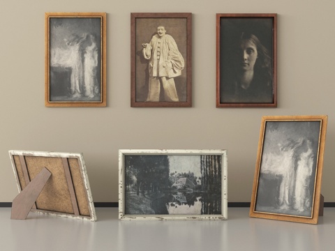 中古风挂画组合 相框su模型