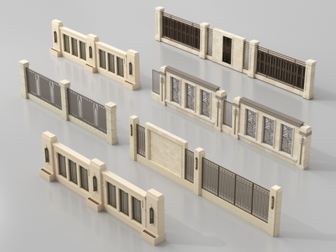 现代围栏 护栏 园区围墙 别墅围墙 小区围墙su模型