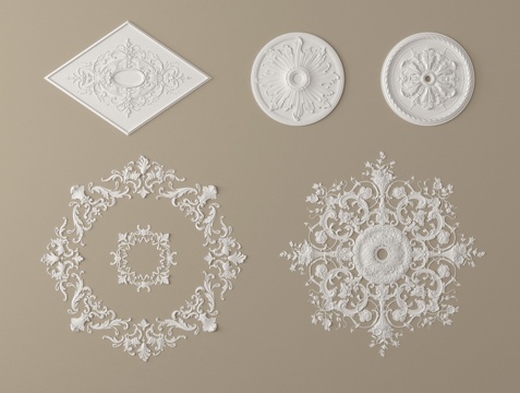 法式雕花 灯盘 石膏构件su模型
