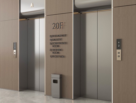 现代电梯门 电梯间 升降梯 升降按钮su模型