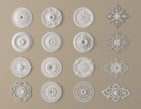 法式雕花 灯盘 石膏构件su模型