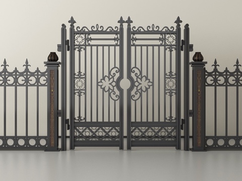 新中式铁艺大门 别墅大门  庭院门su模型