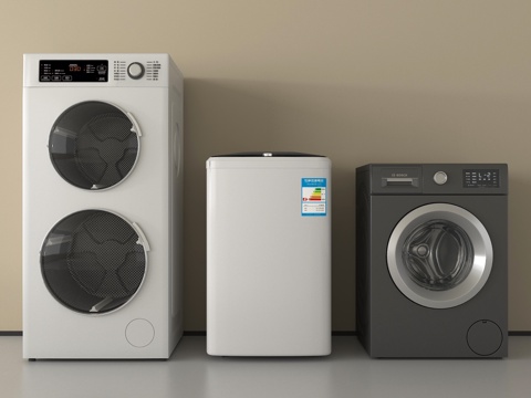  现代洗衣机 洗烘一体机 滚筒洗衣机3d模型 