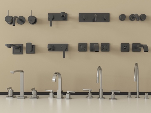 现代水龙头 不锈钢水龙头 墙出su模型