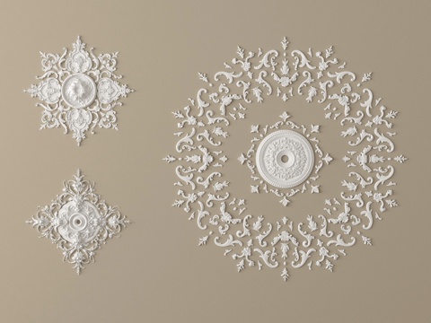 法式雕花 灯盘 石膏构件su模型