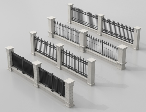现代围墙围栏 围墙 庭院墙 小区围墙su模型
