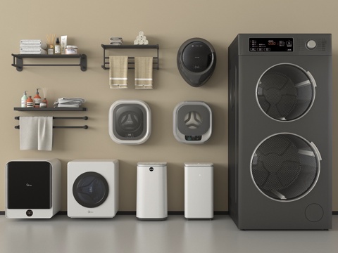 现代洗衣机 洗烘一体机 壁挂洗衣机 小洗衣机 卫浴小件su模型