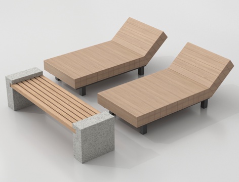 现代户外景观座椅 长条形 条形坐凳 木材su模型