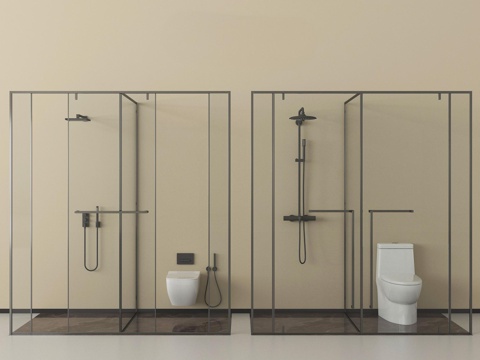 现代极简淋浴房 淋浴间 卫浴小件su模型