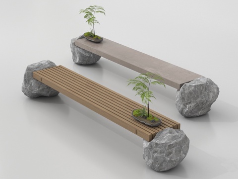 现代户外景观座椅 石头景观座椅su模型