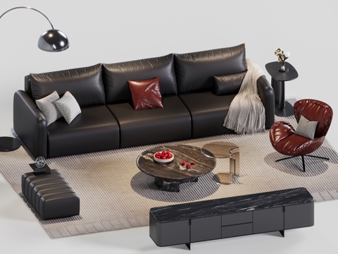 现代暗黑沙发组合su模型
