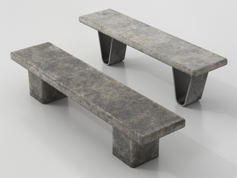 中式石凳 景观石凳 长条形 户外景观座凳su模型