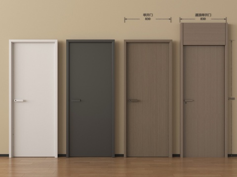 现代单开门 卧室门 平开门 木门 通顶门su模型