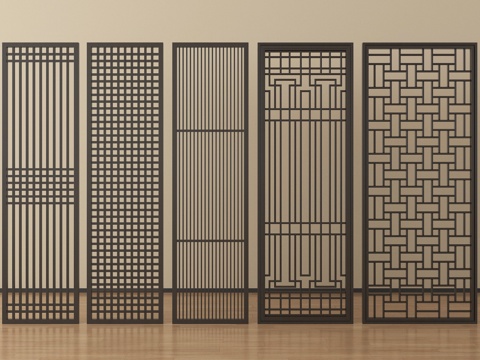 新中式隔断 木隔断 花格屏风隔断su模型