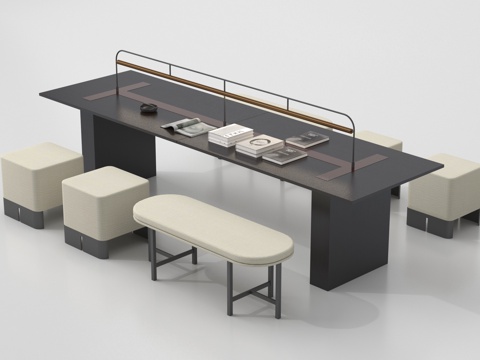 新中式桌椅 书桌椅 办公桌椅 休闲桌椅su模型