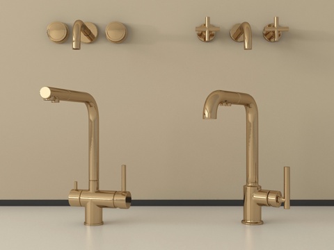 现代不锈钢水龙头组合 墙出su模型