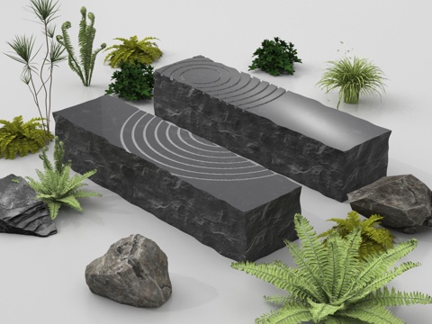 现代景观条石座凳 石凳 长凳su模型