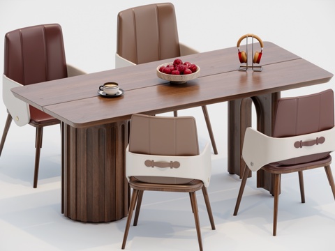 现代中古餐桌su模型